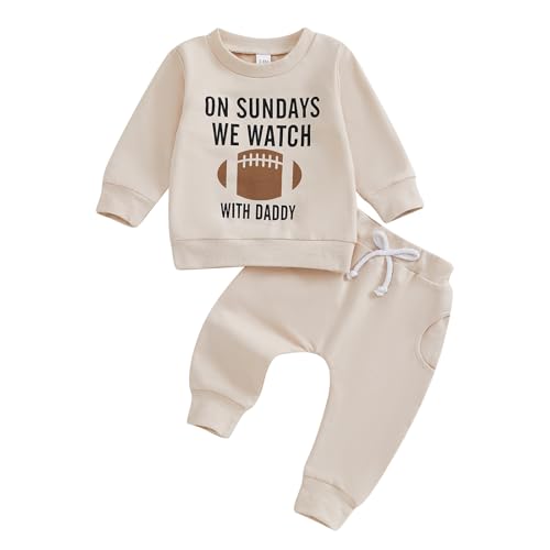 Toddler Baby Boy Girl Football Clothes On Sundays We Watch Football With Daddy Sweatshirt Pants Set 2Pcs Fall Outfit