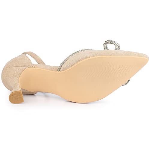 Allegra K Women's Rhinestones Bow Wedding Shoes Stiletto Heel Beige Sandals Pumps 7.5 M Us #TOP5