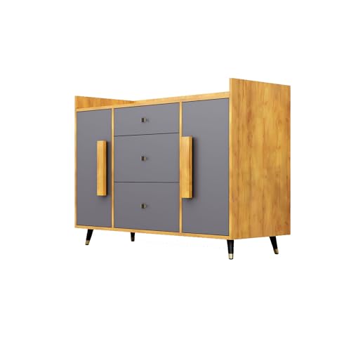 Image of Bniture Wooden Sideboard Cabinet for Living Room | Wooden Storage Cabinet with 2 Door & 3 Drawer | Engineered Wood Multipurpose Cabinet with Spacious Shelves for Home | Giant Wood & Slate Grey