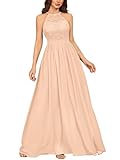 Miusol Women's Sequin Lace Sleeveless Halter Tie Formal Evening Maxi Dress (Small, Champagne)
