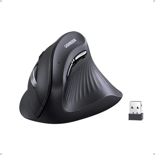 （22:00時点） UGREEN ワイヤレスマウス 縦型 静音 Bluetooth 5.0 無線2.4GHz 6ボタン 1000/1600/2000/4000 DPI マウスアームを防止 人間工学デザイン PC ノートPC タブレットなどに対応 ブラック