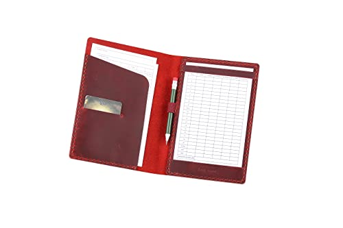 Fasjosma Handmade Leather Golf Scorecard Holder with Pencil Holder, Vintage Golf Yardage Book Cover with Card Slot-Wine