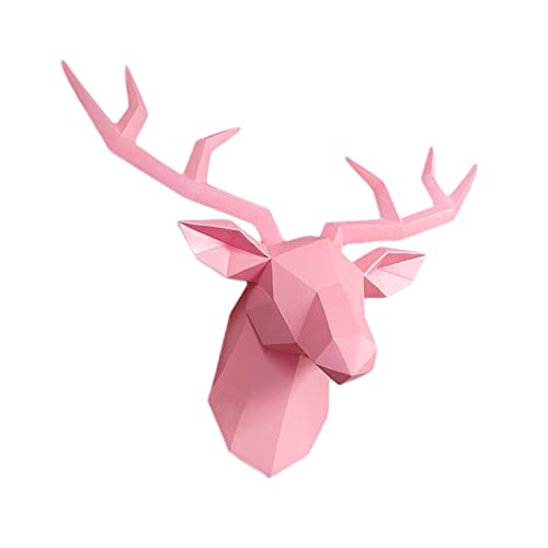 Shengtian Solid Color Three-Dimensional Deer Head Wall Decor Geometric Animal Wall Art Farmhouse Resinanimal Head Wall Head For Office Bar Holiday Home Decoration (Pink,Medium) #TOP23