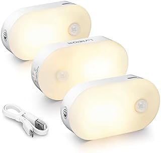 Motion Sensor Night Light Indoor, LYRIDZ Battery Rechargeable Nightlight,1-20LM, Warm White LED Lights, Stepless Adjustable Brightness for Bedroom, Kitchen, Stairs, 3 Pack