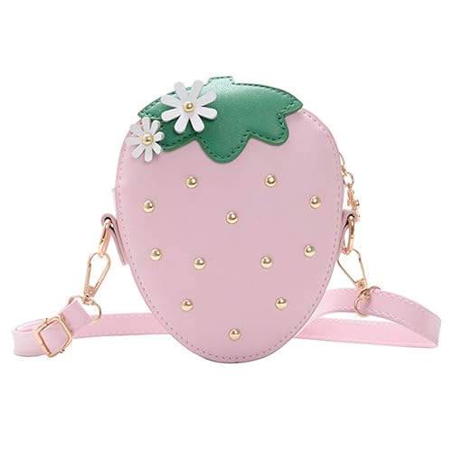 Ciieeo Strawberry Shape Purse with Rivets, Crossbody Purse Bag Cellphone Shoulder Bags Clutch Fruit Shaped Wallet Pu Phone Shoulder Wallet for Women Girl Pink