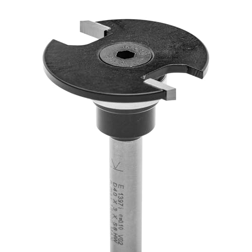 ENT 13971 Scheibennutfräser HW, Schaft (S) 8 mm, Durchmesser (D) 40 mm, NL 3 mm, ØKL 19 mm, T 10,5 mm, GL 54 mm, auf Spindel montiert mit Kugellager 19 mm