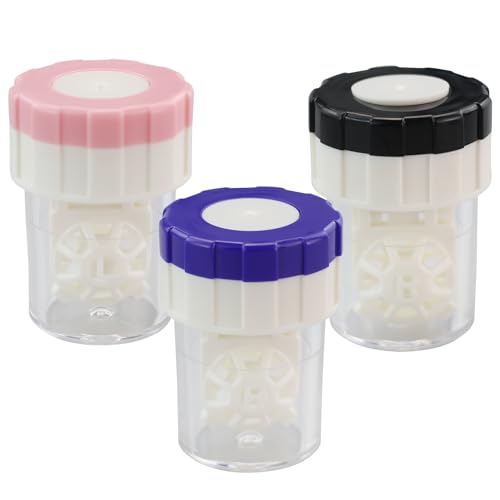 SARAHLOUISEJENKINSLTD 3 Pezzi Custodia Lenti Contatto con rotazione manuale,3 colori Contenitori lenti contatto,Pulizia delle lenti contatto,Kit Viaggio Lenti a Contatto Pulizia Manuale,Per Pulizia