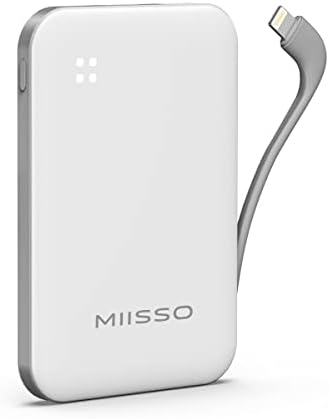 miisso 4500mAh Built in Cable Cell Phone External Battery Pack, Portable Phone Charger Power Bank 5V 2.1A Charging Mobile Phone Charger USB-C in/Out Compatible with iPhone 6/7/8/X/11/12/13/14, White