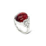 HUJUON Natural Carnelian Crystal Ring,Retro Silver Red Carnelian Rings for Women Agate Gemstone Finger Ring,Red Carnelian Stone Open Ring (Silver)