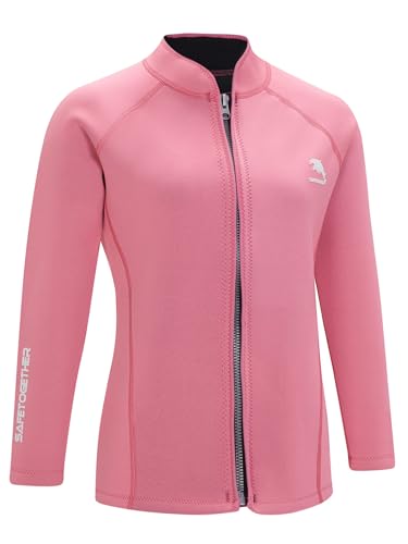Hedmy L Women 2mm Neoprene Wetsuit Top Stand Collar Long Sleeve Zip Jacket for Water Sports Pink X-Large