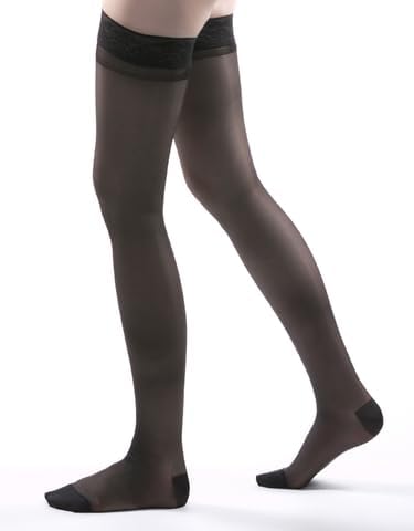 Image of Allegro Women's Thigh High Compression Stockings 15-20 mmHg Support Hose | Lightweight sheer fabric, lace-silicone stay-up band, reciprocated heel and balloon toe for secure hold and everyday comfort