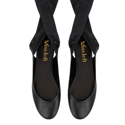 miss left Women Comfortable Rounded Closed Toe Ballet Flats Lace Up Strappy Ballerina Shoes for Casual Dancing Outdoor Outfit Size 4-16 US2