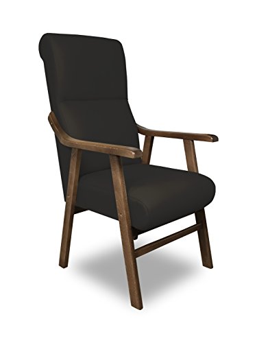 SERMAHOME Sillon butaca Boston, Estructura de Madera de Haya Color Nogal. Tapizado en Polipiel Color Negro. Sillon para Comedor | Silla geriatrica | Sillon Relax