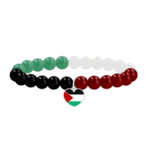 Bracelet Palestine perles homme femme avec cœur rouge vert noir