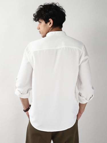 Image of Urbano Fashion Men's Linen Blend Full Sleeve Relaxed Fit Mandarin Collar Casual Solid Shirt