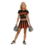 Generisch Elegantes Cheerleader-Kostüm für Mädchen Perfekt für Auftritte Cosplay Events (Black, 9-11 Years)