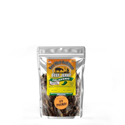 Farr West Outfitters Beef Jerky – Jalapeño, Premium Cuts of Beef, 12g Protein, 97% Fat Free, Spicy & Bold, Made in USA, 8 oz
