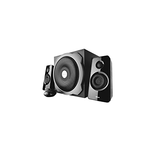 Trust Tytan 2.1 Kraftfullt 2.1 Högtalarsystem med Bubwoofer i Trä, Fjärrkontroll och en Uteffekt på 60 W RMS (120 W toppeffekt) - Svart