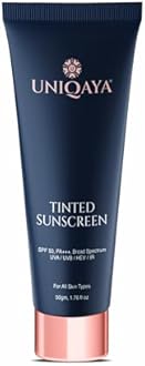 Uniqaya Tinted Sunscreen Spf 50 PA+++|Tinted Sunscreen for Men & Women Sunscreen for Oily Skin & Dry Skin |Blue Light Protection No White Cast, Lightweight
