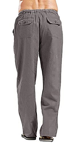 Pantalon en lin de qualité supérieure coupe droite décontractée gris