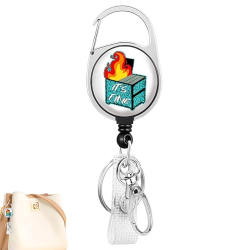 Müllcontainer-Feuer-Abzeichenrolle, Abzeichenrolle Müllcontainer-Feuer,Einziehbare Ausweishalter - Einziehbarer Schlüsselanhänger-Namensschild-Clip für Ausweise und Schlüssel, Abzeichenrolle mit Karab