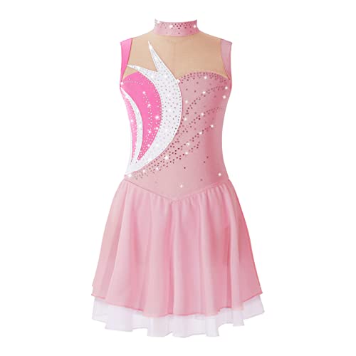 Yuumin Kids Girls Ice Figure Skating Dress Sleeveless Skate Competition Costumes Ballet Dance Tutu Skirt Pink B 12 Years #TOP19