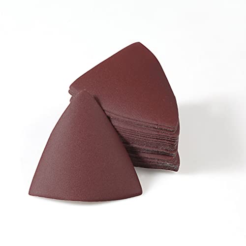 LEONTOOL 30 Pcs 3-1/8 Inch (80mm) Triangular Hook & Loop Oscillating Multitool Sanding Pads Triangle Sanding Pads 320 Grit No Hole Triangle Sandpaper Detail Sander Sandpaper for Wood Metal Polishing