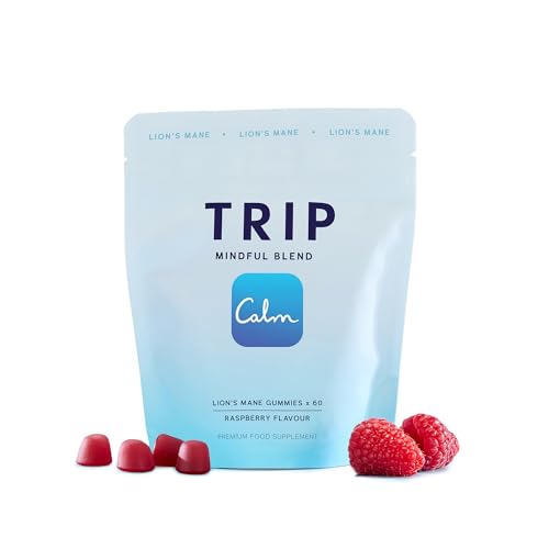 TRIP Lion’s Mane Gummies with 2000mg Lion’s Mane Mushrooms Extract Per Serving, Vegan, Naturally Flavored On the Go Chewable Gummy, Delicious Raspberry Flavor, 1 Bag, 60 Count