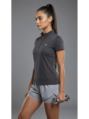 Image of PUMP'D Dry Fit Women's Half Zip Activewear Synthetic Regular Fit T-Shirt | Gym & Yoga