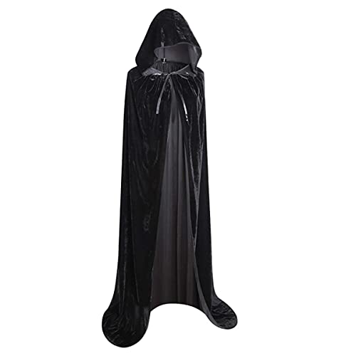 Hillylolly Cape à Capuche Noire Cape d'Halloween, Vampire Cape Capuche, Cape Noire Adulte, Cape en Velours à Capuche, Costumes de Cosplay pour Halloween, Carnaval, Maquillage, Noël (M) Cover