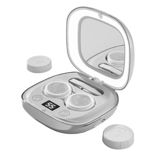 Fenayuu Máquina Limpiadora de Lentillas,Limpiador Portátil de Lentillas con Espejo y LED | Dispositivo de Limpieza para Cuidado Visual Diario | para Viajes Vacaciones Colegio Residencia