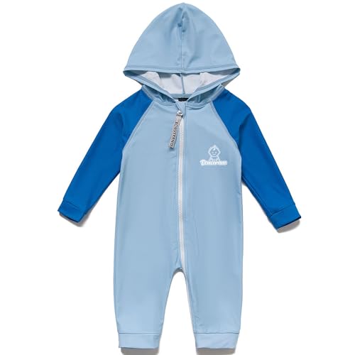 BONVERANO Traje baño bebé protección Solar UPF 50+ Cierre Cremallera con Capucha (Azul, 18-24 Meses)