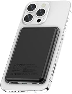 Magnetic Wireless Power Bank 5000mAh, KOOSEED Light & Small Wireless Portable Charger with USB-C Outputs, Magnetic Wireless Battery Pack for iPhone 14/13 / 12 / Pro/Pro Max[970black]