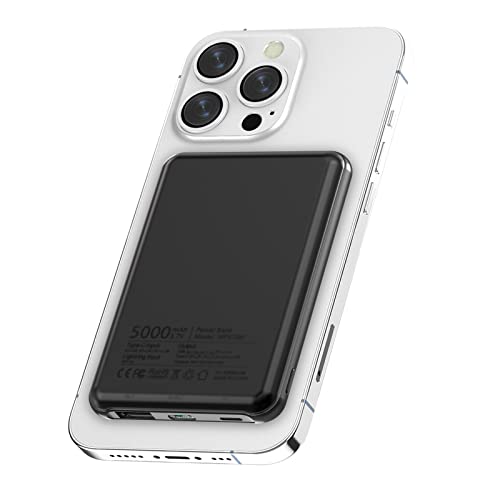 Magnetic Power Bank, KOOSEED 5000mAh Slim & Mini Wireless Portable Charger Powerbank, 2 Outputs & 2 Input, Magnetic Battery Pack Wireless Power Bank for iPhone 15/14/13/12/Pro/Pro Max