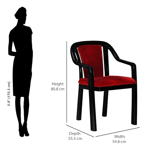 Image of Nilkamal Mid Back Chair with Arm Signature | for Living Room, Bed Room, Kitchen, Office Room, Outdoor | 100% Polypropylene Stackable Chair | (Iron Black & Bright Red)