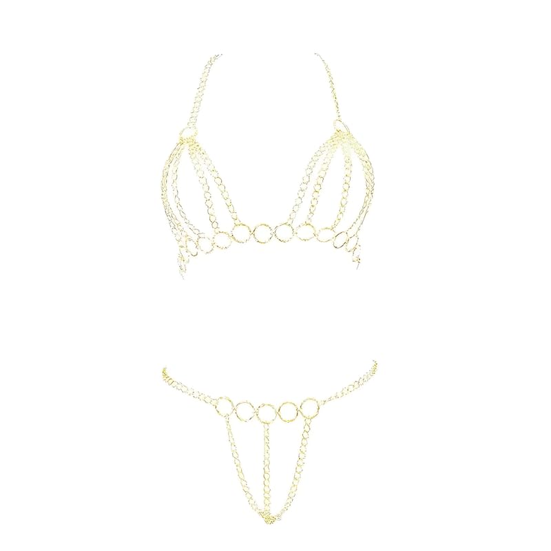 Golden Body Intimate Chain for Women | Honeymoon Lingerie Set Layered Crossover Bikini Bra Body Jewelry - Adjustable Summer Beach Crystal Waist Chain