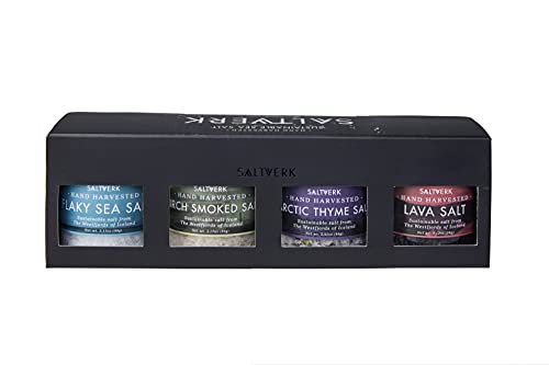 Saltverk Gift Box W/Arctic Thyme Salt + Birch Smoked Salt +Lava Salt + Pure Salt, [3,17 Oz X 4] | Icelandic Flavoured Salts | All Natural | Sustainable | Gluten Free | Unrefined | Keto | Eco #TOP1