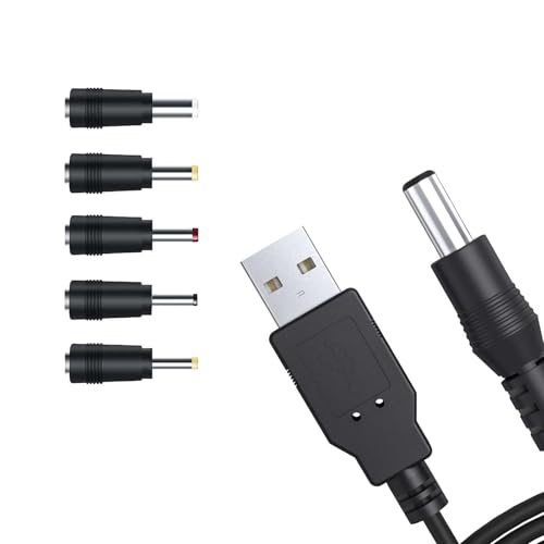YIXINHE USB to Dc Power Cable,1m Universal 5v USB Power Chager Cord Dc 5.5 X 2.1mm Plug Adapter with 2.5x0.7mm, 3.0x1.0mm, 3.5x1.35mm, 4.0x1.7mm, 5.5x2.5mmConnectors Compatible for Laptops