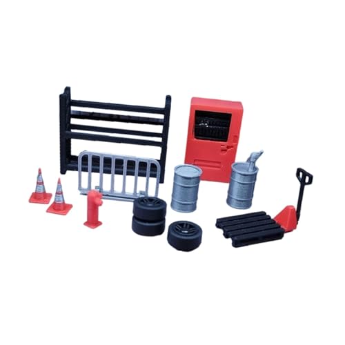 GUOOL 1/64スケール ジオラマ ガレージアクセサリー モデルワークショップ ディスプレイシーンモデル 交通コーン タイヤ 13個/セット 修理ツール ミニチュアのサムネイル