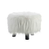 Linon Flokati Foot, 16-Inch, White Stool, 16'W x 16'D x 12.6'H,