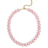 ZHDHDQ Collar de cuentas gruesas para mujer, collar colorido bohemio, collar de cuentas grandes de resina gruesa dorada, impermeable, regalo de joyería de playa para mujer, Resina, Sin piedra preciosa