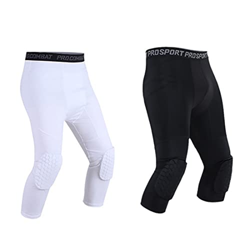 Blaward Men Compression Pants Leggings Athletic Base Layer Workout Running Gym Active Tights Basketball Pants with Knee Pads