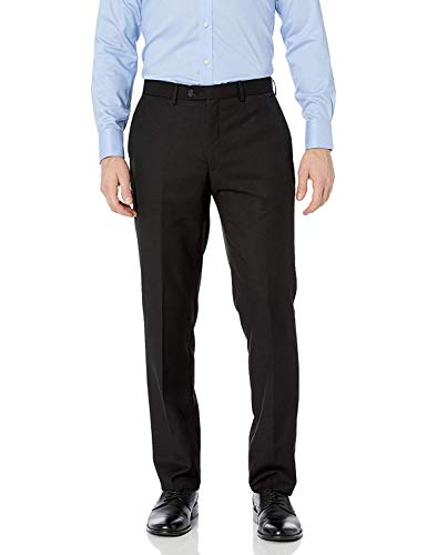 Adolfo Men's Solid Black Wool and Cashmere Modern Fit Flat Front Suit Pant, 40W x 32L