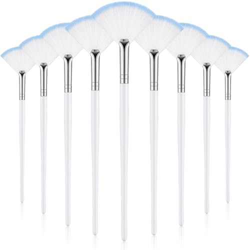 Image of 9 Pieces Facial Fan Mask Brushes, Soft Facial Applicator Brushes Tools for Peel Glycolic Makeup for Mud Cream(White Blue)