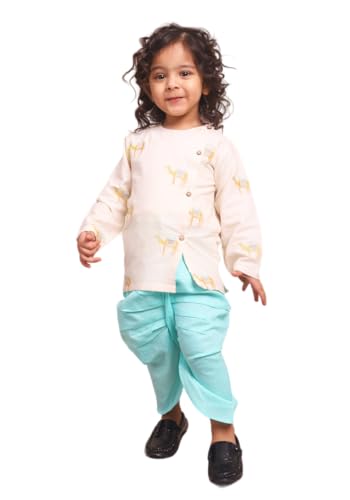 Image of POLKA TOTS Premium Cotton Dhoti Kurta Set for Kids Boys - Traditional Angrakha Style Ethnic Wear for Baby Boys | Breathable Soft Fabric Festive Outfit for Haldi, Weddings & Traditional Events