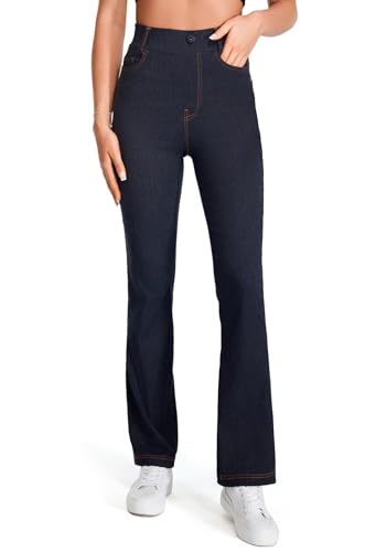 AFITNE Jeggings for Women UK, Ladies Stretchy Jean Trousers, High Waist Rise Pull On Bootcut Leg Pants Denim Leggings - 30 Inches - Darknavy - S