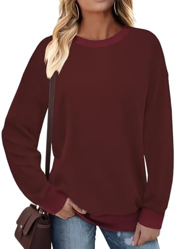 Cuptacc Pullover Damen Sweatshirt Langarm Rundhals Kontrast Langarmshirt | Rundhalsausschnitt,Oversized,Bündchen,Drop-Schulter,Langarm,Herbst,Winter,Casual,Women