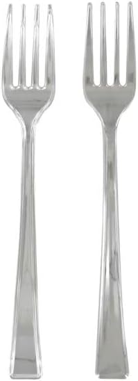 Disposable Plastic Silver Flatware, Forks and Spoons, 96 Pieces Total, 24 Count per Pack