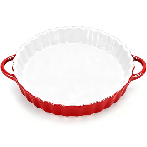 IIRC Tarteform Keramik mit Griffen 26 x 21 x 5 cm Auflaufform Rund Backform Keramik für Quiche Tartes (Rot)