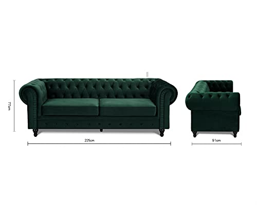 Home Detail Velvet Fabric 2 or 3 Seat Sofa Modern Chesterfield Upholstered Settee Set (3 Seat Sofa Only, Green) - Image 3
